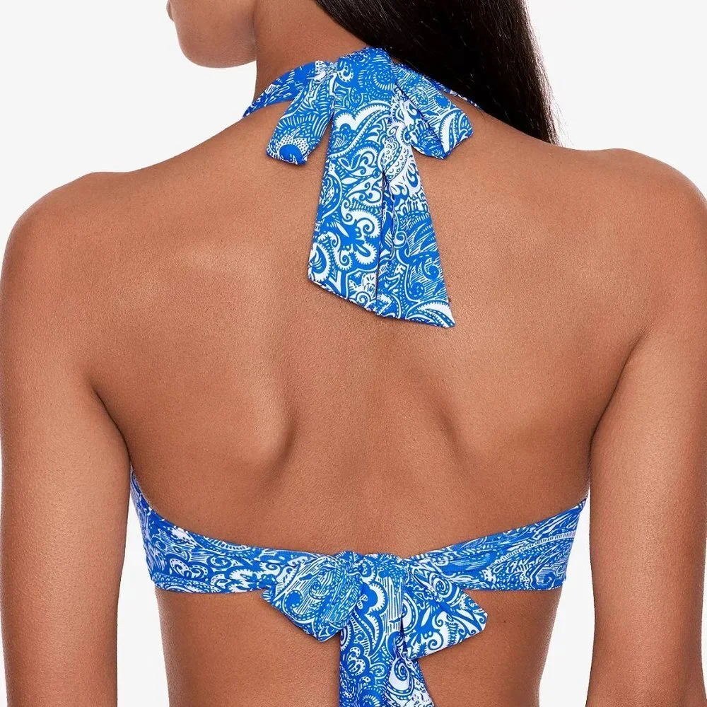 Lauren Ralph Lauren Twist-Front Halter Bikini Top - Artisanal Woodblock Size 4 - Picture 8 of 8